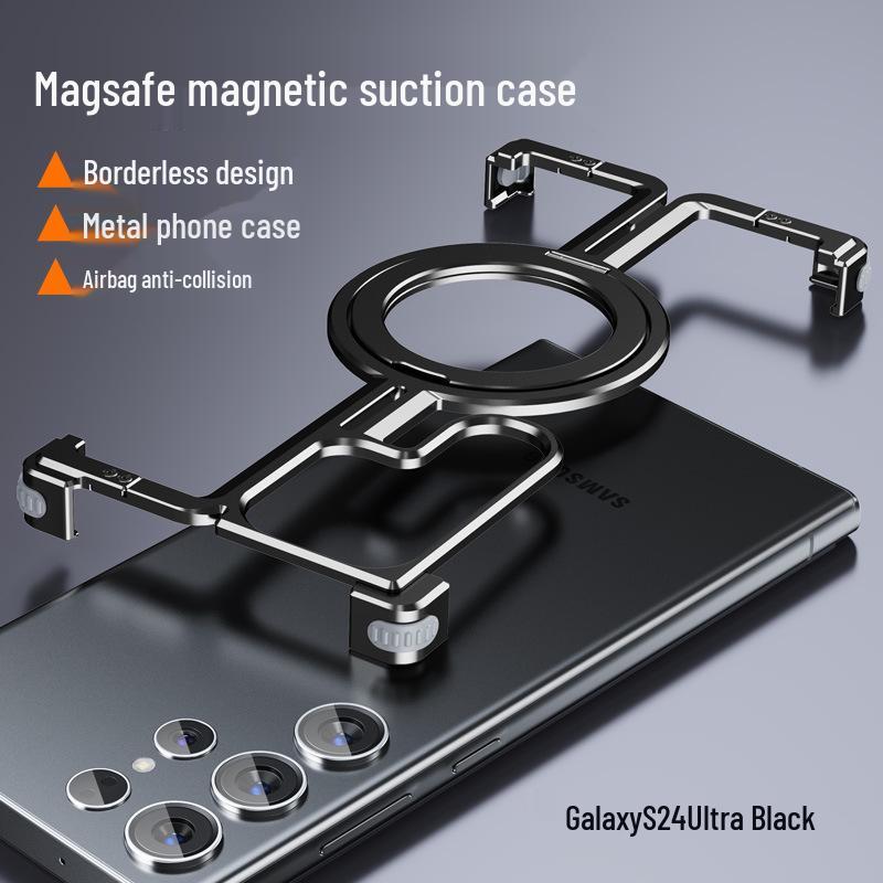 

Samsung S24 Ultra Metal Drop-Proof Phone Case with Borderless Magnetic Stand and S23U Airbag for Heat Dissipation Samsung S24 Ultra