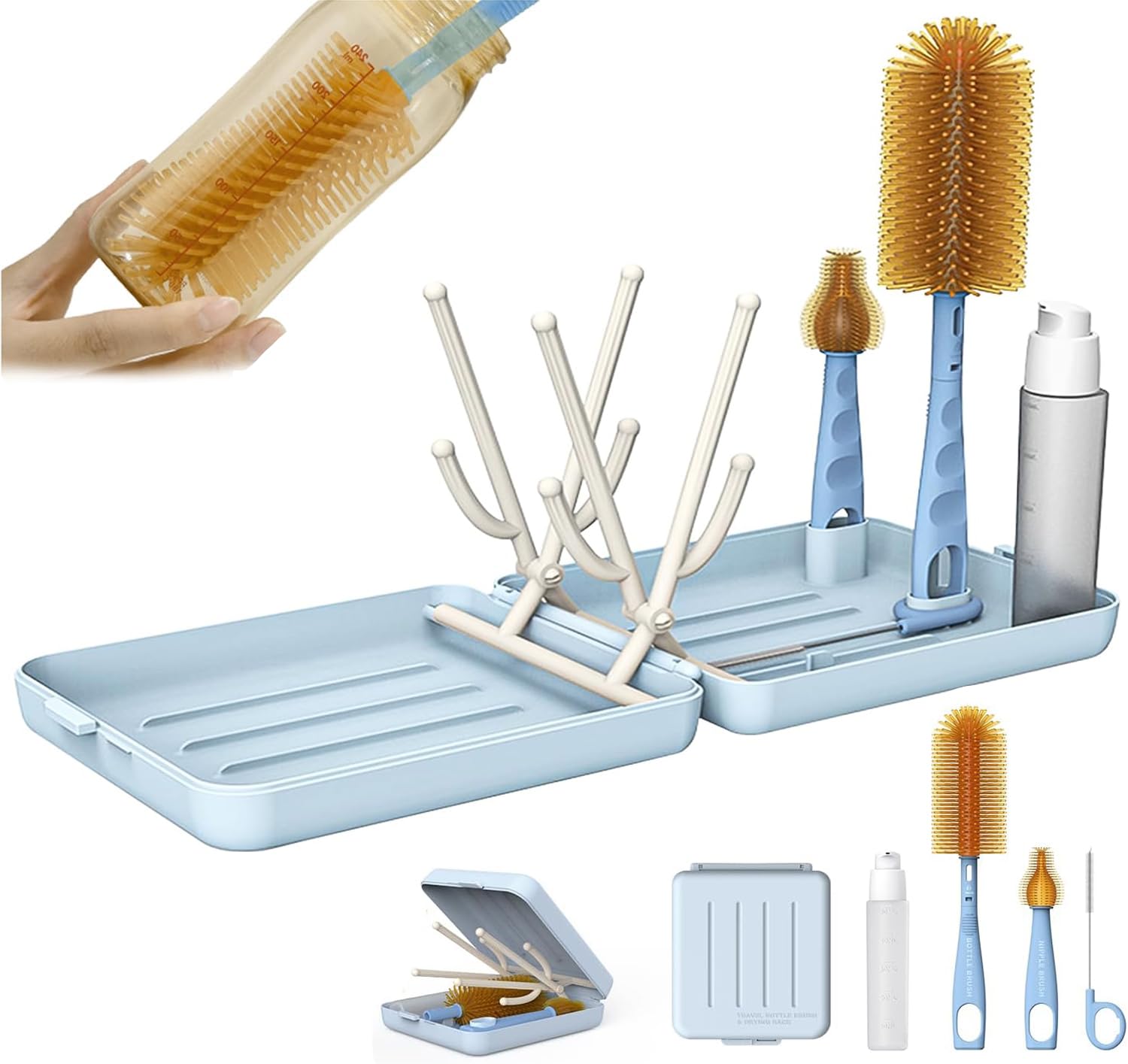 

nalaina Baby Bottle Rack, Travel Bottle Washing and Drying Rack, Food-Grade Material, Portable, Easy to Clean, Foldable, Perfect for Everyday Use,