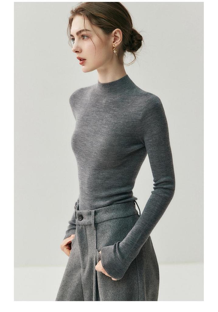 Women's German Yangtze Yarn Knitted Wool Slim Fit Sweater, Half High Neck Base Layer