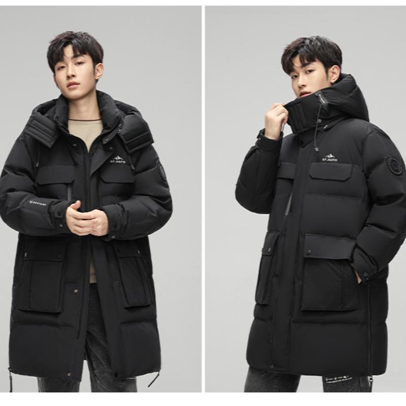 Herren Daunenjacke Herbst und Winter Neuer Modetrend Lang Dick Stehkragen Kapuzenjacke