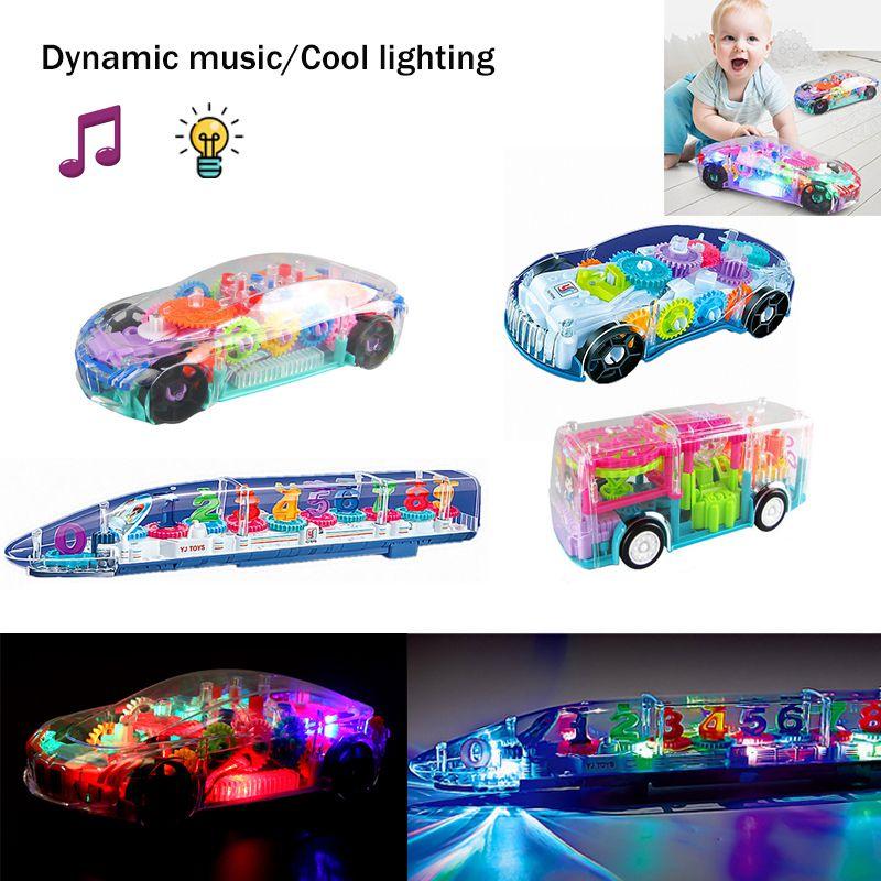 Electric Transparent Gear Led Light Music Car Model For Kids' Educational Toy Gift