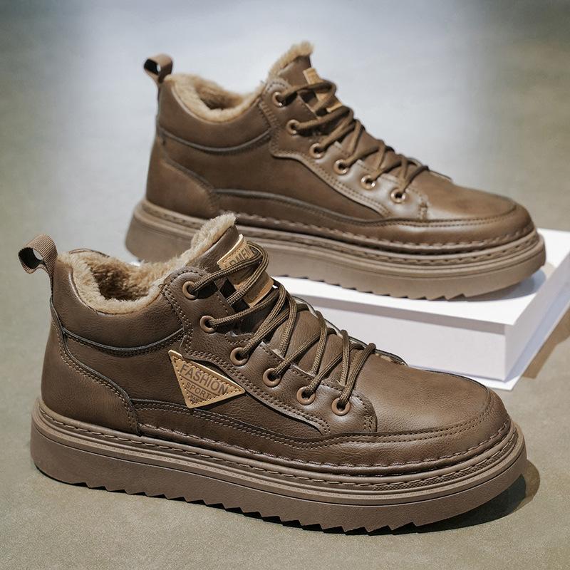 Men's shoes winter velvet warm Martin boots men's leather shoes versatile cotton shoes casual short boots shoes