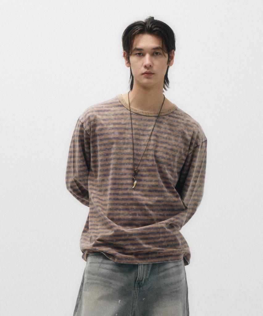 ECORR Vintage Washed Stripe Long Sleeve_Brown