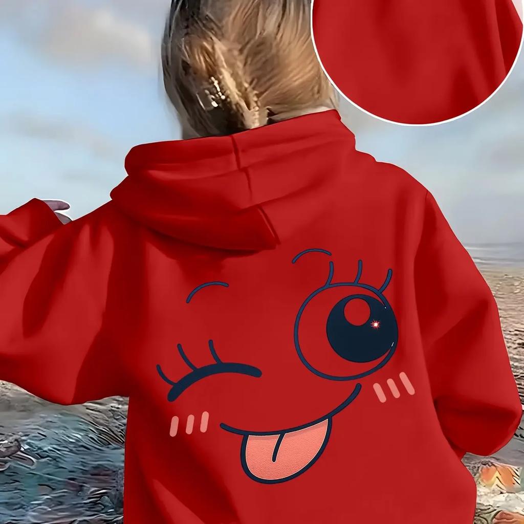 Kids Cute Smiley Face Hoodie Cartoon Graphic Print Pullover Sweatshirt Girls Boys Kawaii Casual Streetwear Hooded Top Autumn