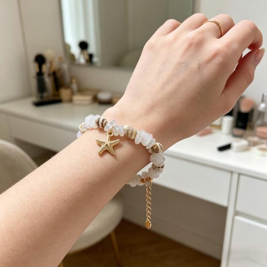 Starfish Conch Stone Beaded Bracelets Simple Beads Bracelets Adjustable Length Bracelets Sea Themed Beach Jewelry for Women Girls
