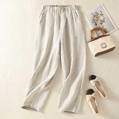Casual Solid Color Cotton Linen Wide Leg Pants for Women