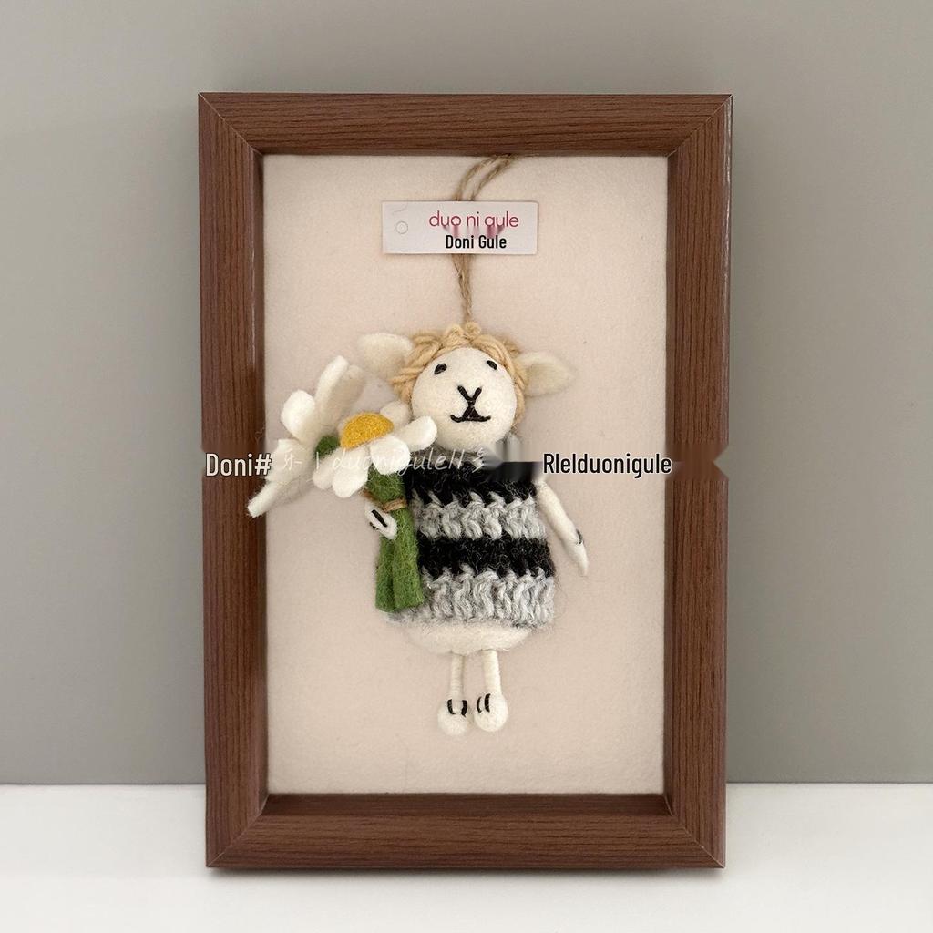 Blonde Flower Wool Felt Lamb Doll Pendant - Bag Charm, Keychain, Car Ornament