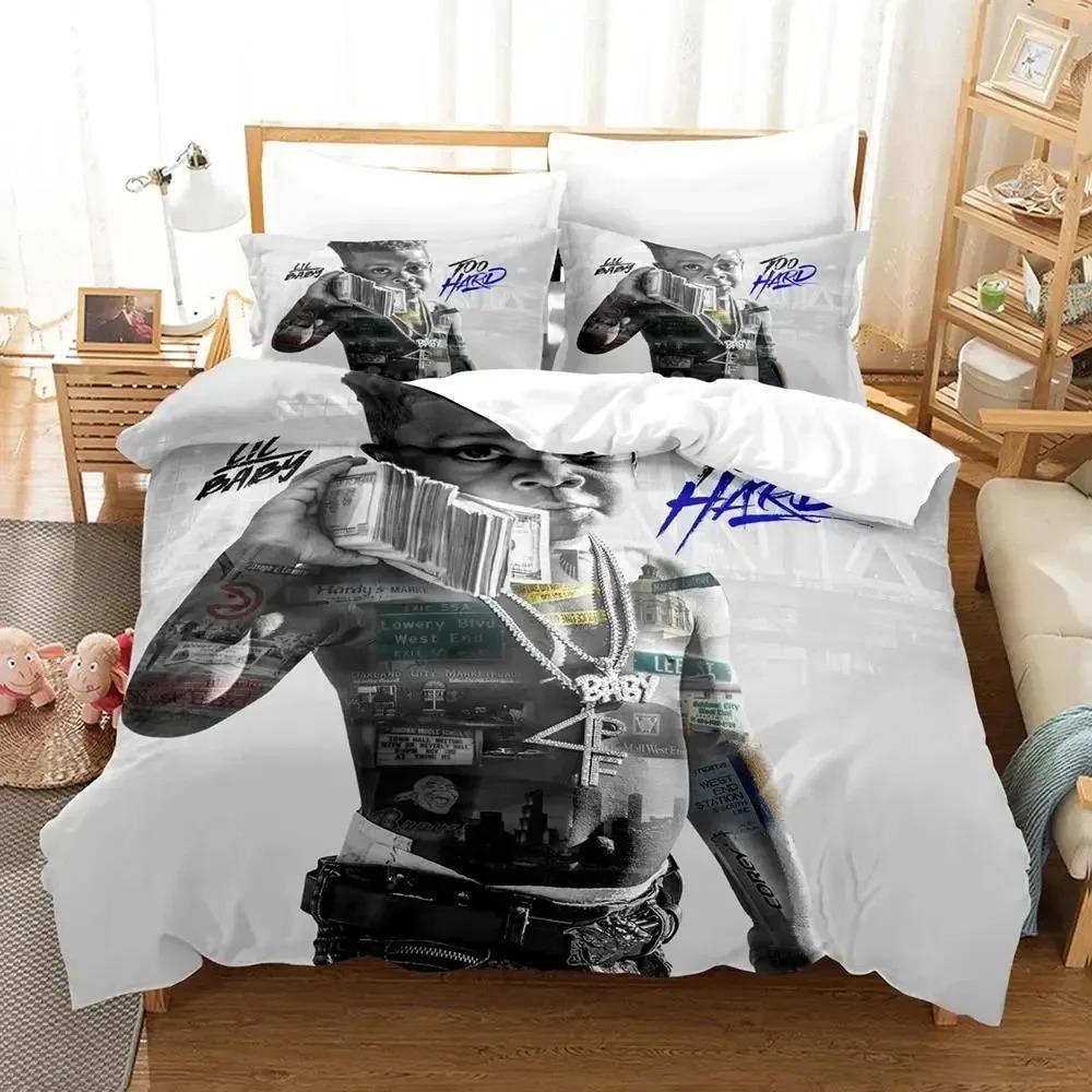 

Rapper lil baby Bedding Set Boys Girls Twin Queen Size Duvet Cover Pillowcase Bed Boys Adult Fashion Home Textileextile EU Single(135*200cm)3pcs