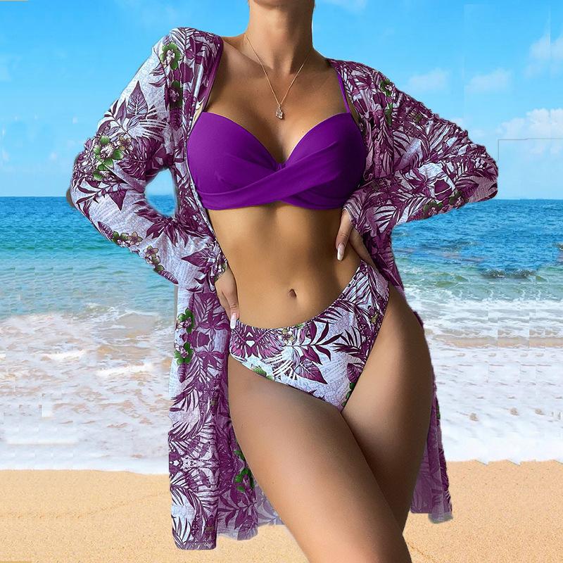 2026 New Arrival Women's Three Piece Bikini, Fashion Mesh Cover Up Split Swimsuit Beachwear