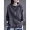 Foreign Trade Export Clearance 100% Cotton 3/4 Sleeve Fashion T-shirt Women Simple and Versatile Round Neck Half Sleeve Split Top