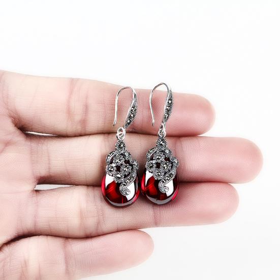 Vintage Women Faux Emerald Ruby Water Drop Dangle Hook Earrings Jewelry Gift