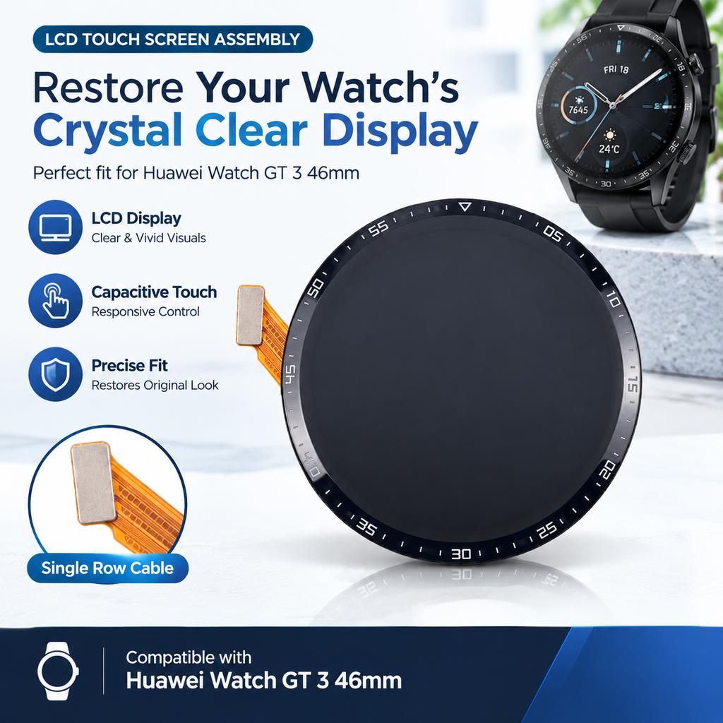 LCD Touch Screen Assembly for Huawei Watch GT 3 46mm Single Row Cable Circular Dial