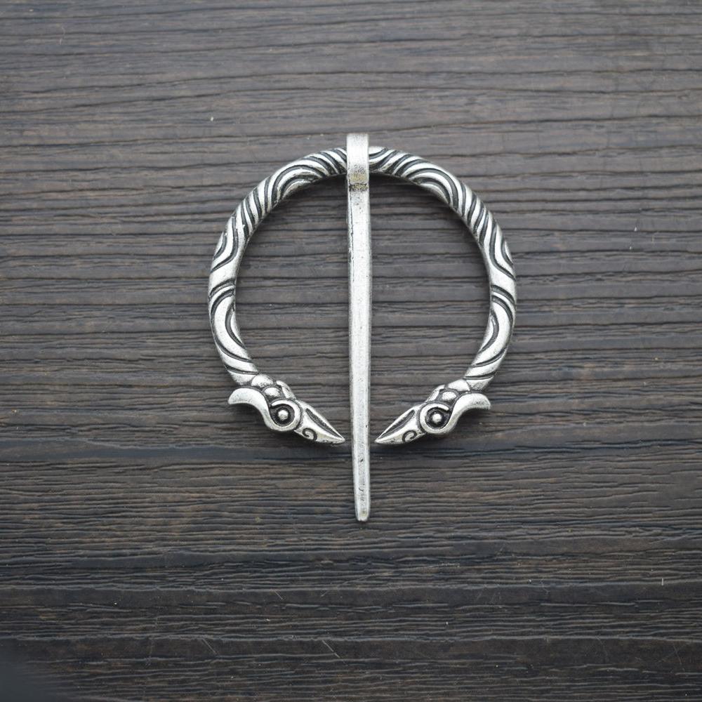 Norse Viking Brooch Antique Silver Color Raven Penannular Brooch Carved Creative Brooches Buckle Pins Jewelry Gifts