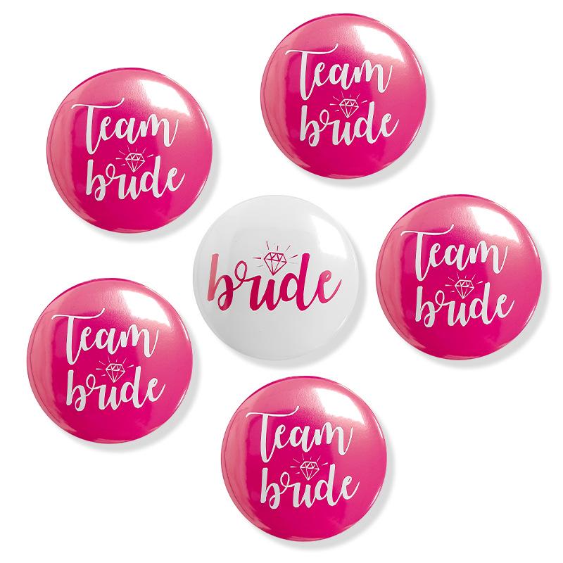 

Bridal Party Badges: Bachelorette Bride-to-Be & Bridesmaid Tinplate Corsages 58mm Standard