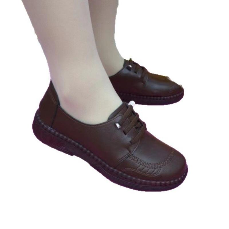 Soft Leather Single Shoes Autumn New Beef Tendon Soft Sole Soft Surface Non-slip Versatile Medium and Old Casual Small Leather Shoes