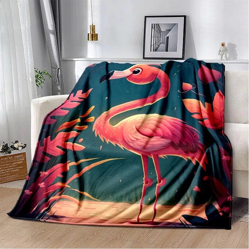 Cartoon Pink Flamingo Rainforest Love Bird Blanket,Soft Throw Blanket for Home Bedroom Bed Sofa Picnic Travel Cover Blanket Kids