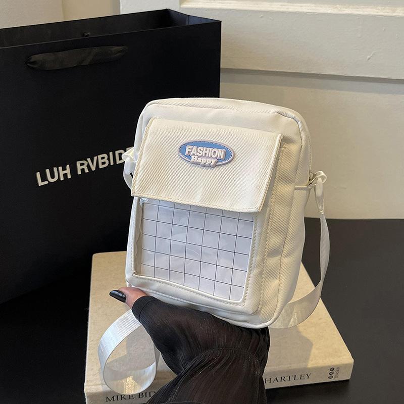 Korean Version of Simple and Cute Transparent Canvas Bag Lightweight and Fashionable Crossbody Bag Class Tutoring Commuting Shoulder Bag Trendy