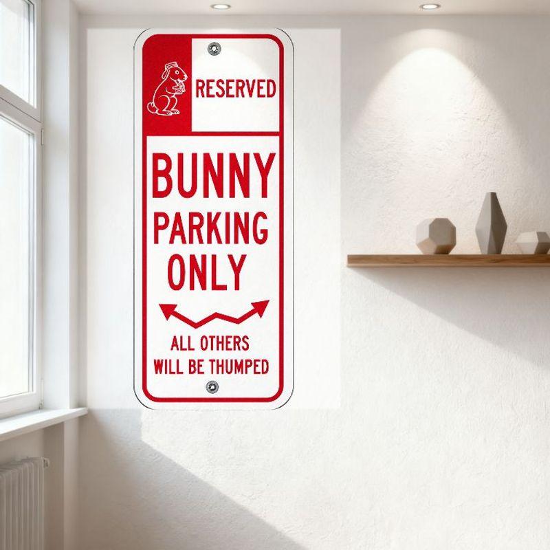 Rabbit Wearing Cap Reserved Bunny Parking Only Metal Tin Sign, Vintage Red White Warning Sign for Bar Club Man Cave Home Decor