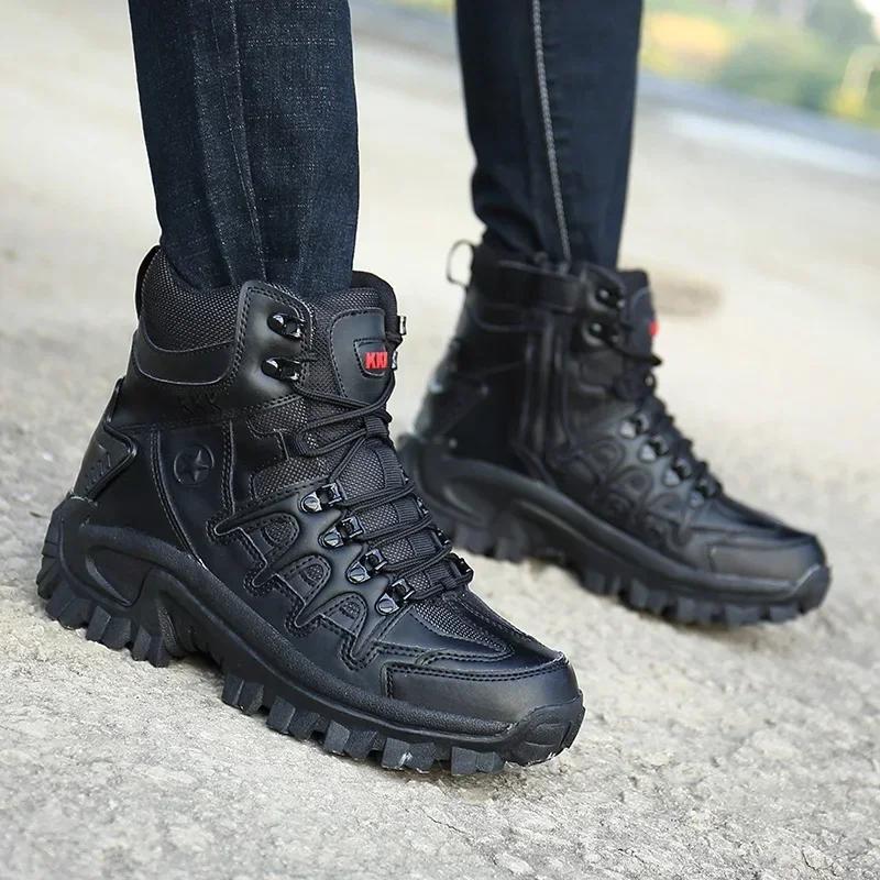 2025Winter Men Outdoor Boots Combat Men's Ankle Boots Tactical Large Casual Shoes Men's Work Safety Shoes Motorcycle Boots