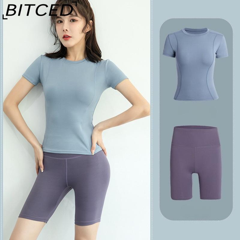 BITCED Damska odzież sportowa Top do jogi - Dopasowana kurtka z krótkim rękawem Zestaw do siłowni, biegania - Szybkoschnąca odzież treningowa na wiosnę, jesień, lato