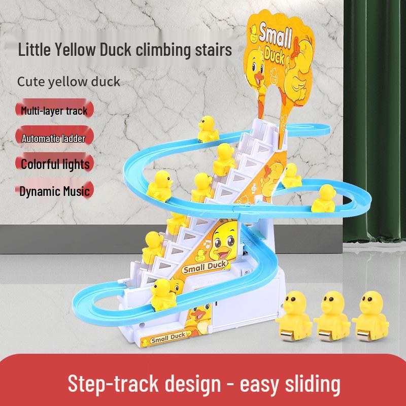 Interactive Electric Little Yellow Duck Climbing Stairs Toy with Music - Educational and Fun for Kids