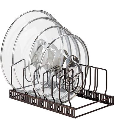 Toplife Pot Lid Stand Frying Pan Lid Holder Kitchen Multifunctional Lid Storage Rack with 7 Dividers Brown