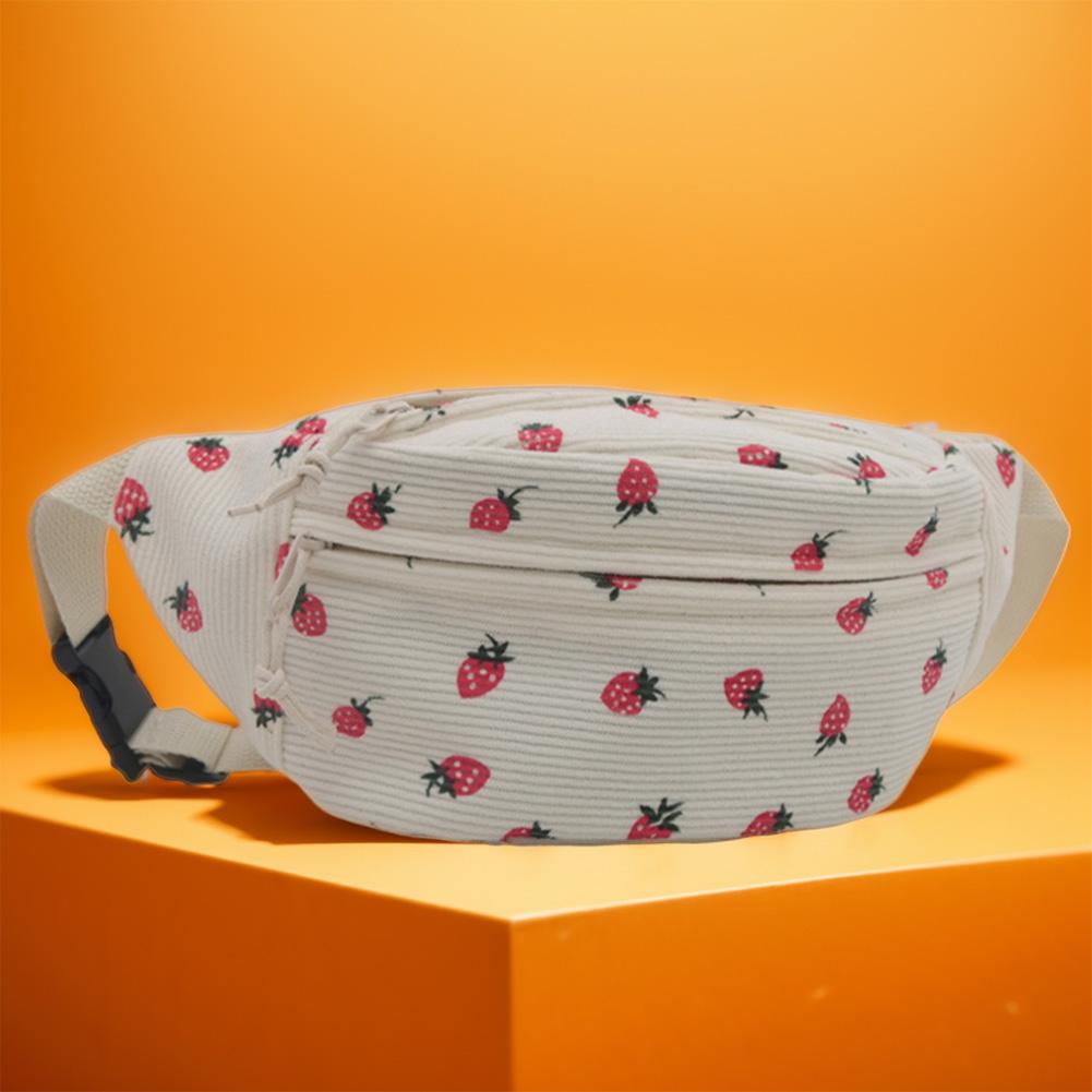 Chest Bag for Women with Strawberry Print Crossbody Bag Corduroy Cute Waist Bag Adjustable Strap Sling Bag for Sports Travel