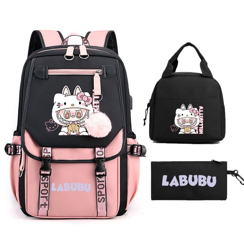 New Labub Children's Schoolbag, Backpack, Shoulder Pencil Case, Three-piece Set, Cute.