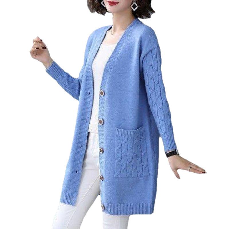 Cappotto Maglione Vintage da Donna Autunnale Scollo a V Monocolore Lavorazione a Maglia Larga Monopetto Cardigan in Maglia Casual Capo Esterno Sueter