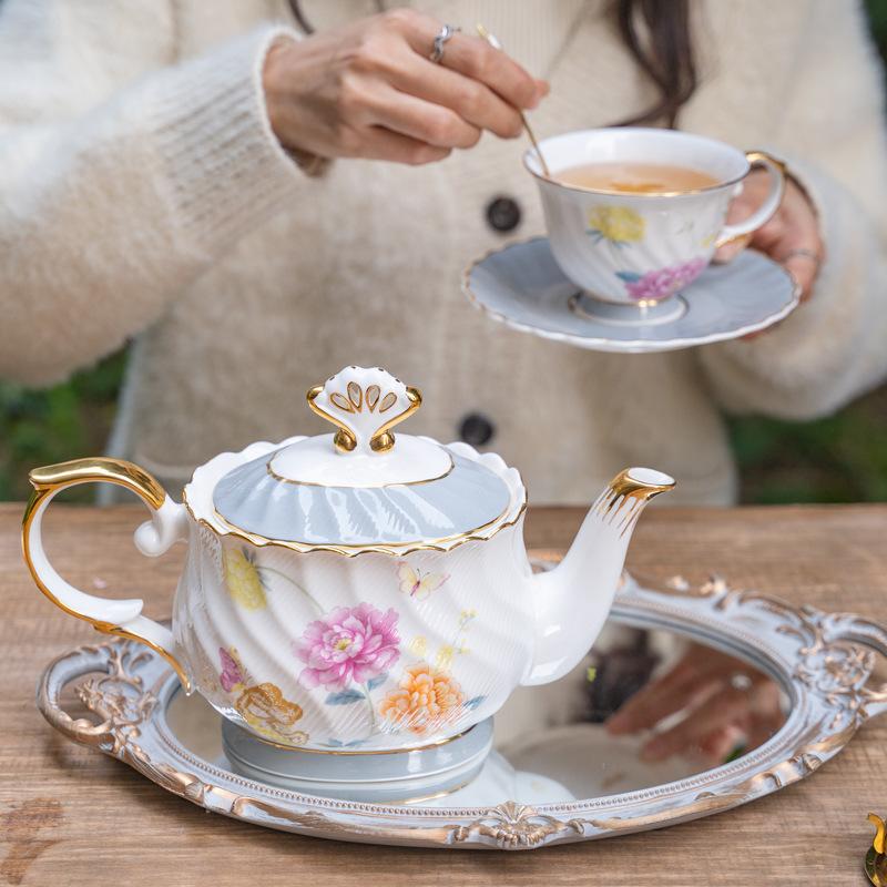 British Afternoon Tea Set, Bone China Coffee Cup Saucer Flower Teapot, High-End Exquisite Ceramic Home Gift