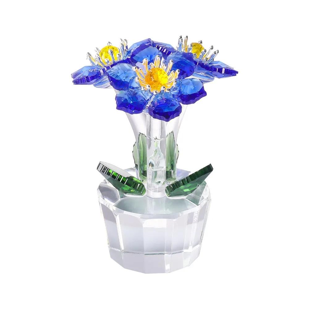 Handcraft Crystal Flower Statue Ornament Clear Base Artificial Flower Figurine Rose Tulip High Transparence
