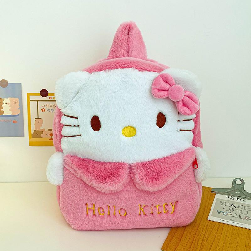 2024 New Cartoon Plush Texture Student Backpack Lovely Soft Fluffy Sweet Girl Outing Storage Bag Street Trend Cute Pink Melody