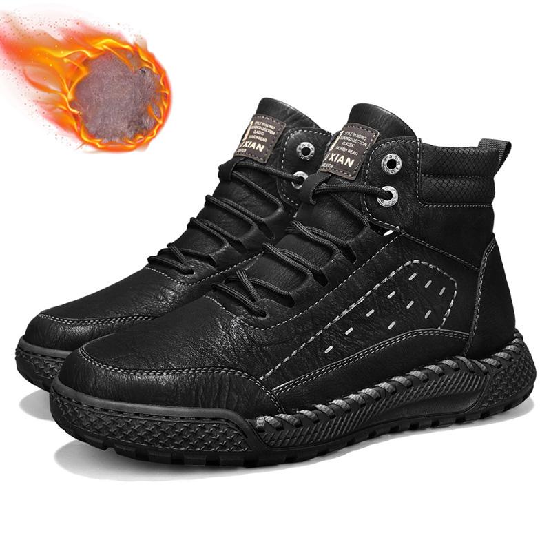 Pánská retro volnočasová obuv Podzim/Zima Hovězí štípenka Pánské boty Pohodlné motocyklové boty Zimní boty