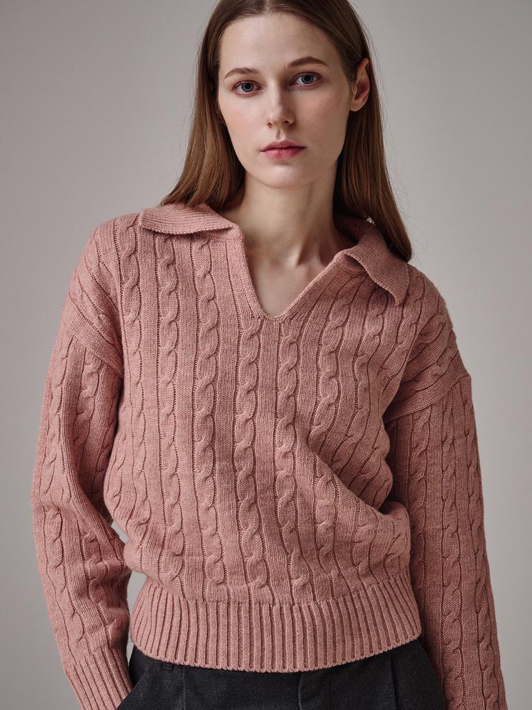 Saengleogsyu Cable Collar Knit Pink