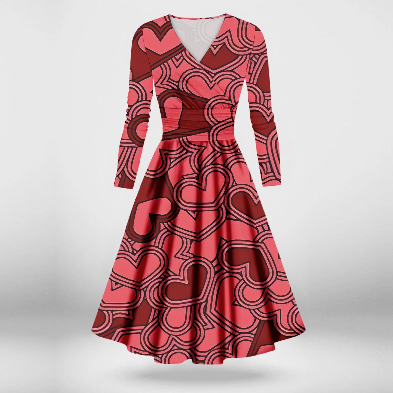 

Жіноча модна повсякденна сексуальна сукня з довгим рукавом і V-подібним вирізом на День Святого Валентина XL кавун червоний колір