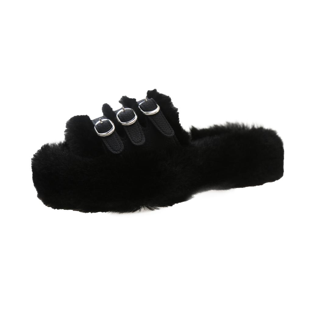fashion 2024 Chunky Platform Fur Slippers Women Autumn Thick Bottom Furry Outdoor Slippers Woman Short Plush Designer Shoes