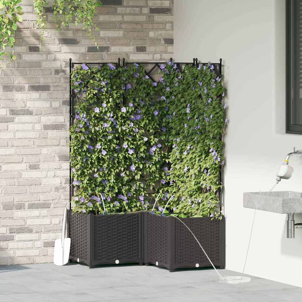 Garden Planter Set 3 Pcs Black 80 X 80 X 142 Cm Plastic
