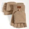 Thickened Plush Fluffy Winter Knitted Gloves Men Women Flip Cover Half Finger Mittens Warm Windproof Outdoor Cycling Gloves Gift