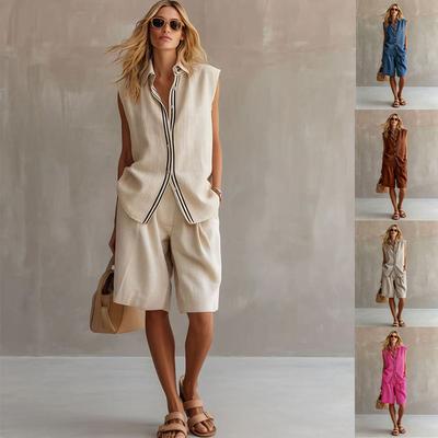 Women Sleeveless Shirt and Shorts 2 Piece Set Multi Colors Casual Summer Outfit