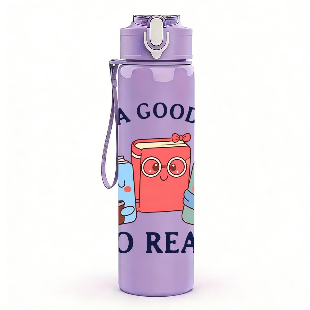 1PC It Is A Good Day To Read Book Art 750ml Color Plastic Water Bottle Leakproof Flip Straw Lid For Sports Office Home Use