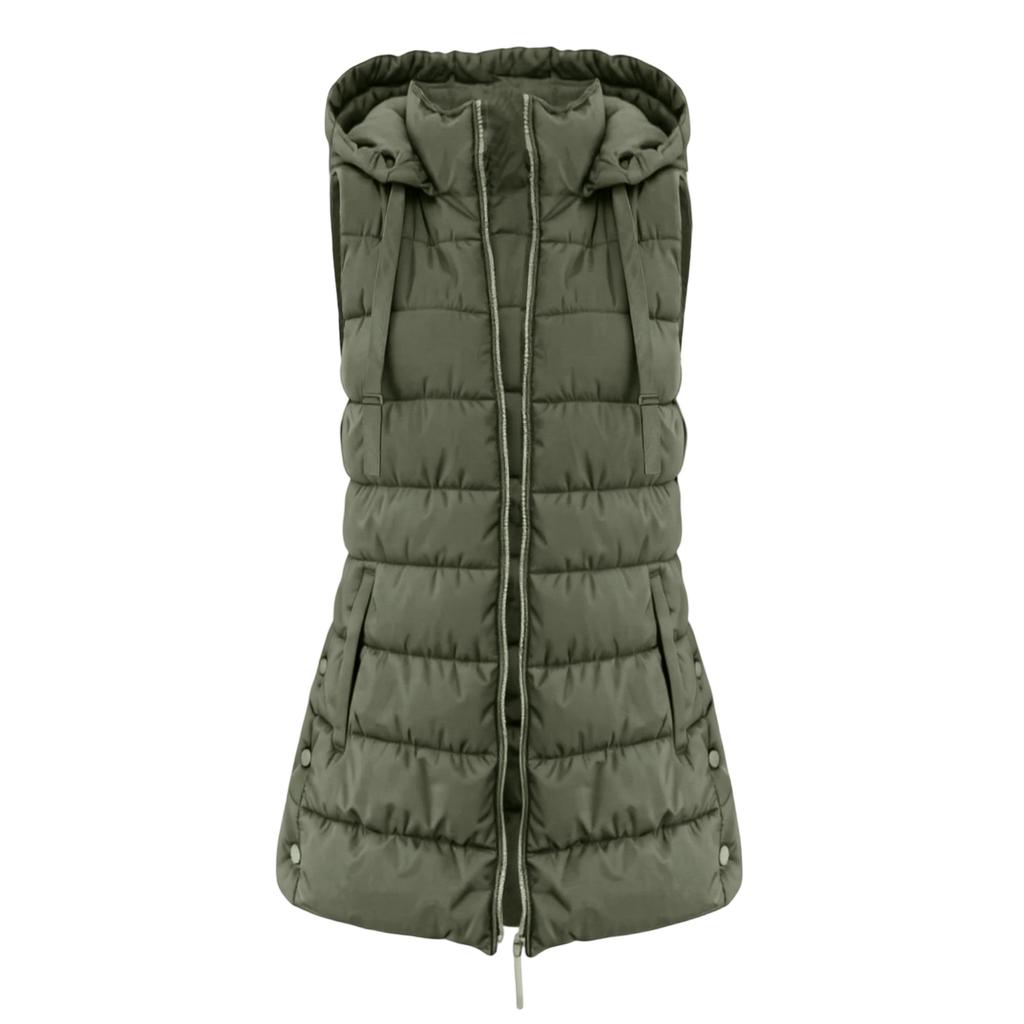 Damen Lange Weste Einfarbig Ärmellos Kapuze Winterweste Oberbekleidung Jacke Leichter Warmer Mantel Oberbekleidung