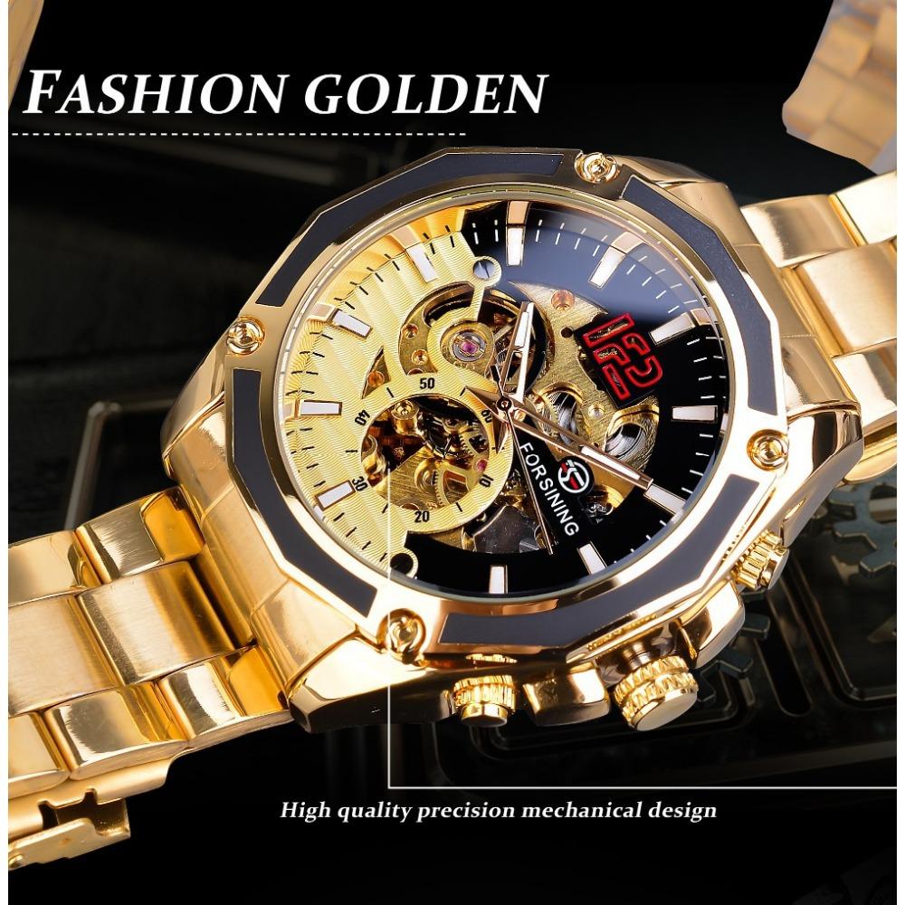 Forsining Men's Fashion Casual Hollow Mechanical Movement Automatic Mechanical Watch GMT1183-2-A