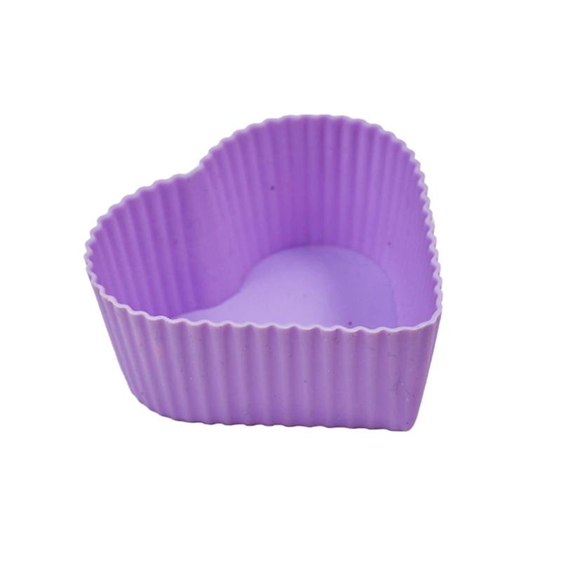 

5Pcs Reusable Mini Baking Cups Heart Cupcake Liners Silicone Non-Stick Pastry Muffin Liner Molds Valentine S Day Mousse Mould фиолетовый