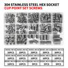 304 Stainless Steel Cup Point Set Screws Kit, Hex Socket Allen Key Grub Screws Assortment , M3 M4 M5 M6 M8 M10 Sizes, DIN 916