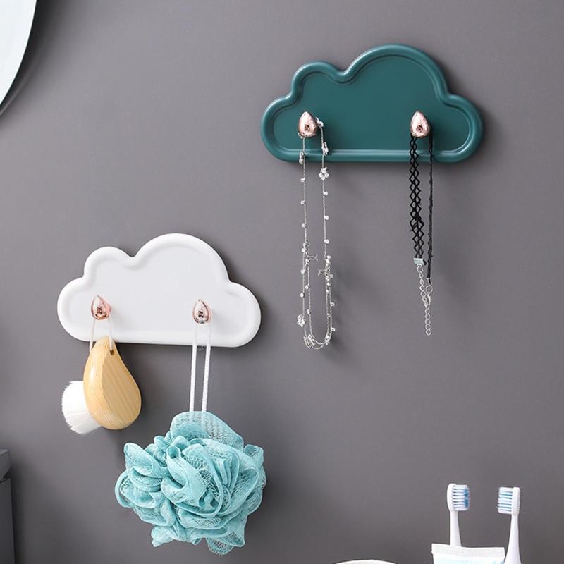 Creative Cloud Shape Double Hooks Wall Mounted Plastic Key Holder Self Adhesive Stickey Coat Towel Hanger Organizer for Bathroom