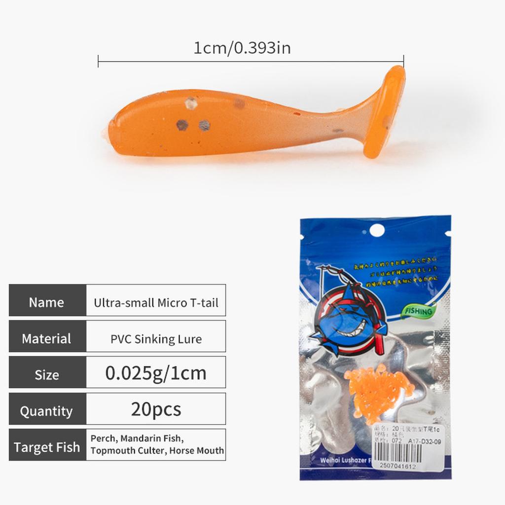 10colors Micro T-Tail Soft - Ultra Grub for Micro Jigging, Trout & Bass-Specific Lifelike Soft Worm 0.39in 0.001oz