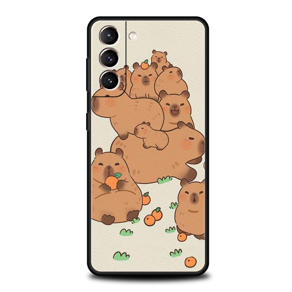 

Cartoon Capybara Phone Case For Samsung Galaxy S26 Ultra S25 Plus S24 FE S23 S22 5G S21 S20 Cover Black Soft Samsung S23