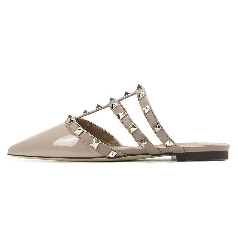 HL08 neue Sandalen High Heels Tasche Kopfnieten ein Wort mit flachen Sandalen Frauen