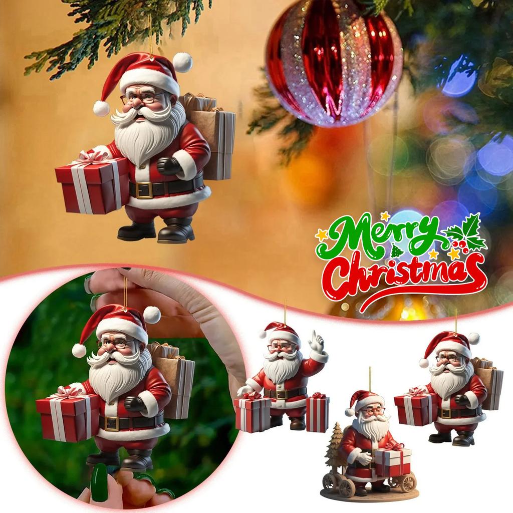 Christmas Tree Hanging Ornament Santa Snowman Car Decor 2D Flat Cartoon Style Festive Home Decoration Holiday Party Supplies