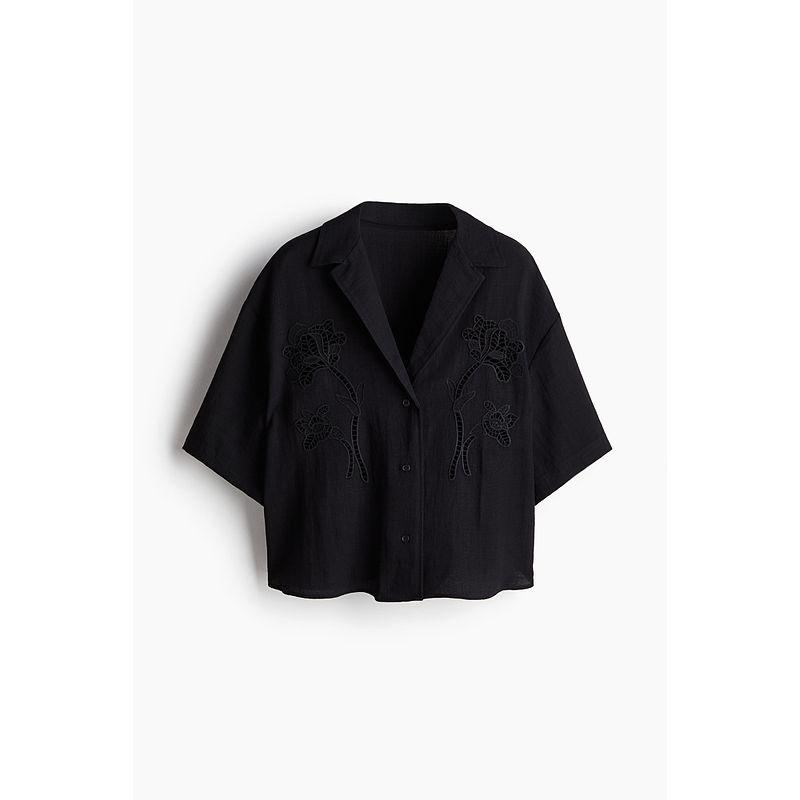 

HM 2025 New Fall Women s Clothing Cut Out Embroider Shirt 1269001 Black 170/128
